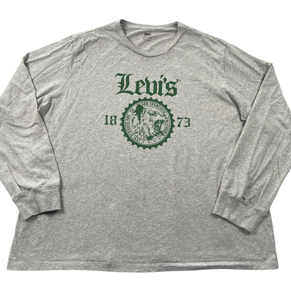 Levi's‎ T-shirt XXL Heather Gray Green Grizzly Bear Crest California Long Sleeve